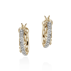 John Hardy Essential 1/4ctw Diamond Pave 15mm Yellow Gold Hoop Earrings 1