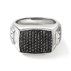 John Hardy Black Sapphire Sterling Silver Signet Ring - Size 10 1