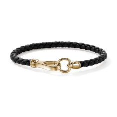 John Hardy Yellow Gold Hook Clasp Black Leather Bracelet 1