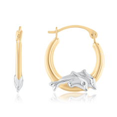 Two-Tone 10k Yellow and White Gold Dolphin Hoop Earrings 1
