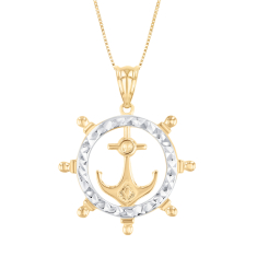 Two-Tone 10k Yellow and White Gold Anchor Pendant Necklace 1