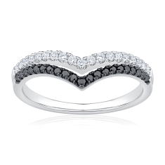 1/3ctw Black Diamond and Diamond 14k White Gold Curved Wedding Band - Embrace Collection 1