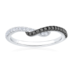 1/4ctw Black Diamond and Diamond 14k White Gold Curved Wedding Band - Embrace Collection 1