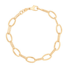 14k Yellow Gold 7.5mm Textured Fancy Oval Link Chain Bracelet 1
