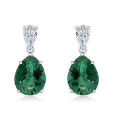 Downton Abbey Lady Mary - Pear-Shaped Created Emerald and Created White Sapphire Sterling Silver Earrings 1