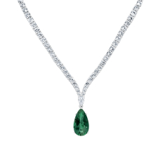 Downton Abbey Lady Mary - Pear-Shaped Created Emerald and Created White Sapphire Sterling Silver Necklace 1
