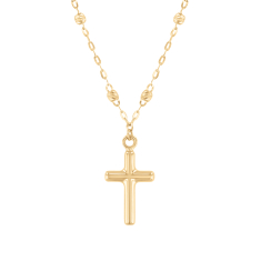10k Yellow Gold Cross Pendant on Beaded Station Chain 1