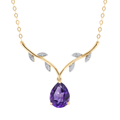 Amethyst and Diamond Accent 10k Yellow Gold Floral Necklace 1