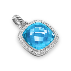 David Yurman Albion Pendant in Sterling Silver with Blue Topaz and Diamonds, 15mm 1