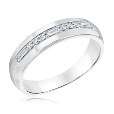 Men's 1/4ctw Round and Baguette Diamond 10k White Gold Band 1