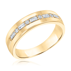 Men's 1/3ctw Round and Baguette Diamond 14k Yellow Gold Wedding Band 1