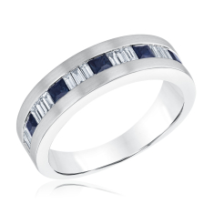 Men's Blue Sapphire and 3/8ctw Diamond 14k White Gold Wedding Band 1