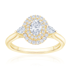 3/4ctw Oval Diamond 14k Yellow Gold Double Halo Engagement Ring 1