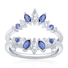 Blue Sapphire and 3/8ctw Diamond 14k White Gold Ring Guard 1