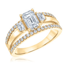 1 3/4ctw Emerald Lab Grown Diamond Three-Stone 14k Yellow Gold Engagement Ring 1