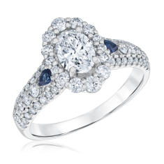 1 3/8ctw Oval Diamond Halo and Blue Sapphire 14k White Gold Engagement Ring 1