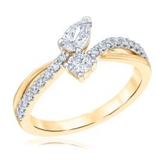 3/4ctw Pear and Round Lab Grown Diamond 14k Yellow Gold Ring 1
