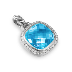 David Yurman Albion Pendant in Sterling Silver with Blue Topaz and Diamonds, 11mm 1