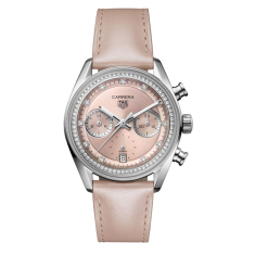 TAG Heuer CARRERA Chronograph Diamond Accent Pink Dial Leather Strap Watch 39mm - CBS2215.FC6568 1