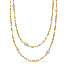 David Yurman DY Madison Pave Bead Station Necklace in 18K Yellow Gold with Diamonds, 3mm 1