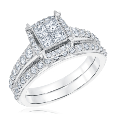 1ctw Princess Diamond Quad 14k White Gold Engagement and Wedding Ring Bridal Set - Harmony Collection 1