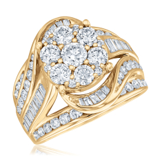 3ctw Round and Baguette Diamond 14k Yellow Gold Swirl Engagement Ring - Glow Collection 1
