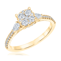3/4ctw Round and Pear Diamond Composite 14k Yellow Gold Engagement Ring - Glow Collection 1