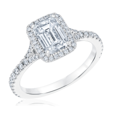 1 7/8ctw Emerald Diamond Halo 14k White Gold Engagement Ring 1