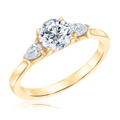1 1/2ctw Round and Pear Diamond 14k Yellow Gold Three-Stone Engagement Ring 1