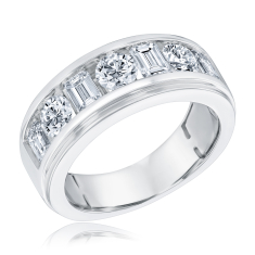 Men's 3ctw Round and Emerald Lab Grown Diamond 14k White Gold Wedding Band 1