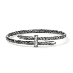 John Hardy Spear 1/6ctw Diamond 4mm Darkened Sterling Silver Flex Cuff Bracelet 1
