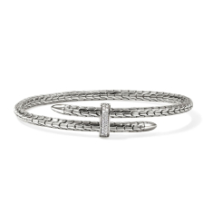 John Hardy Spear 1/6ctw Diamond 4mm Sterling Silver Flex Cuff Bracelet 1