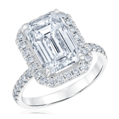 5 5/8ctw Emerald Lab Grown Diamond Halo 14k White Gold Engagement Ring 1