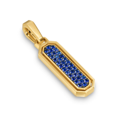 Men's David Yurman Streamline Inlay Amulet in 18K Yellow Gold with Lapis and Sapphires, 30.7mm 1