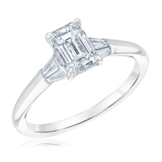 1 1/4ctw Emerald and Tapered Baguette 14k White Gold Hidden Halo Engagement Ring 1