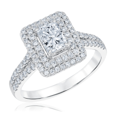 1 1/3ctw Radiant Diamond Halo 14k White Gold Engagement Ring 1