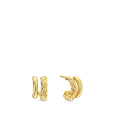 David Yurman DY Mercer Double Hoop Huggie Earrings in 18K Yellow Gold, 13.5mm 1
