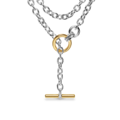 David Yurman DY Mercer Double Row Toggle Chain Necklace in Sterling Silver with 18K Yellow Gold and Diamonds, 8mm 1