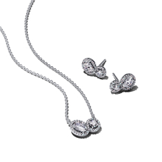Pandora Double Halo Jewelry Earrings and Necklace Gift set 1
