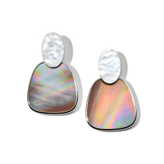 IPPOLITA Polished Rock Candy Crinkle Brown Shell Oval Post Sterling Silver Earrings 1