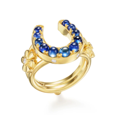 Temple St. Clair 18k Yellow Gold Sapphire Horseshoe Ring - Size 6.5 1