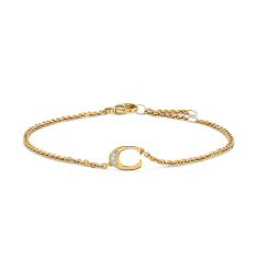 David Yurman Petite Pave Initial Chain Bracelet in 18K Yellow Gold with Diamond C 1