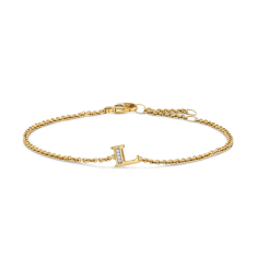 David Yurman Petite Pave Initial Chain Bracelet in 18K Yellow Gold with Diamond L 1