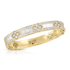 Roberto Coin Love In Verona Diamond Flower Mother of Pearl 18k Yellow Gold Bangle Bracelet 1