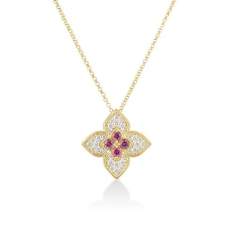 Roberto Coin Venetian Princess Carnival 1/3ctw Diamond and Rubellite Large Flower 18k Yellow Gold Pendant Necklace 1