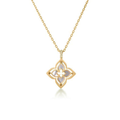 Roberto Coin Venetian Princess Pirouette 1/6ctw Diamond and Mother of Pearl Small Flower 18k Yellow Gold Pendant Necklace 1