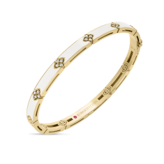 Roberto Coin Love in Verona 1/8ctw Diamond 18k Yellow Gold White Enamel Bangle Bracelet 1