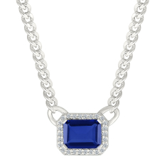 Created Blue Sapphire and Created White Sapphire Sterling Silver Necklace 1