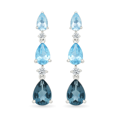 Shades of Blue Topaz and Created White Sapphire Sterling Silver Drop Earrings 1