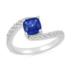 Created Blue Sapphire and Created White Sapphire Sterling Silver Bypass Ring 1